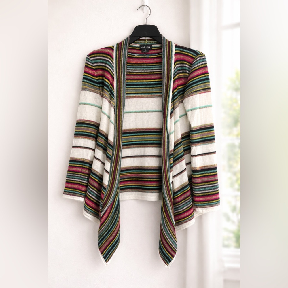 Y2K Wet Seal Colorful Stripe Boho Open Cardigan Festival Layer Womens Medium